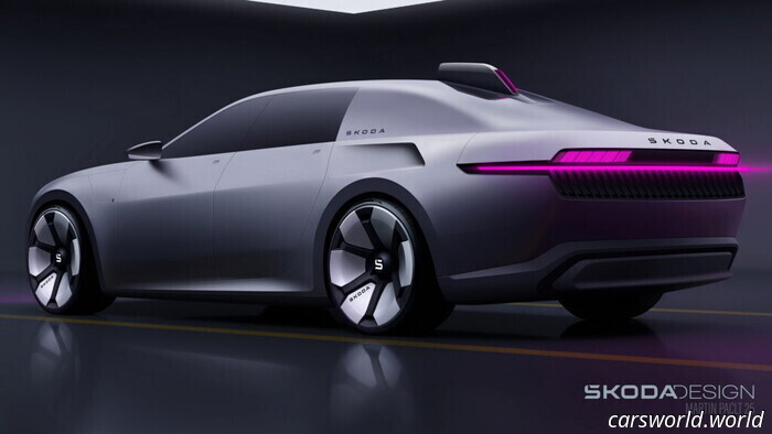 Седан Skoda Vision сохраняет компоновку двигателя, но лишается самого двигателя | Carscoops